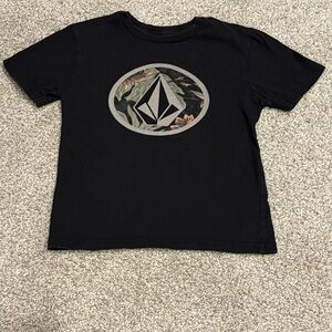 Volcom Black Tee with Floral Logo Patch